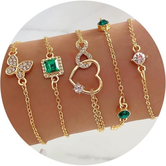 Jewelry - Gold Bracelets for Women, 14K Gold Plated Dainty Layered Chain Bracelets Adjusta